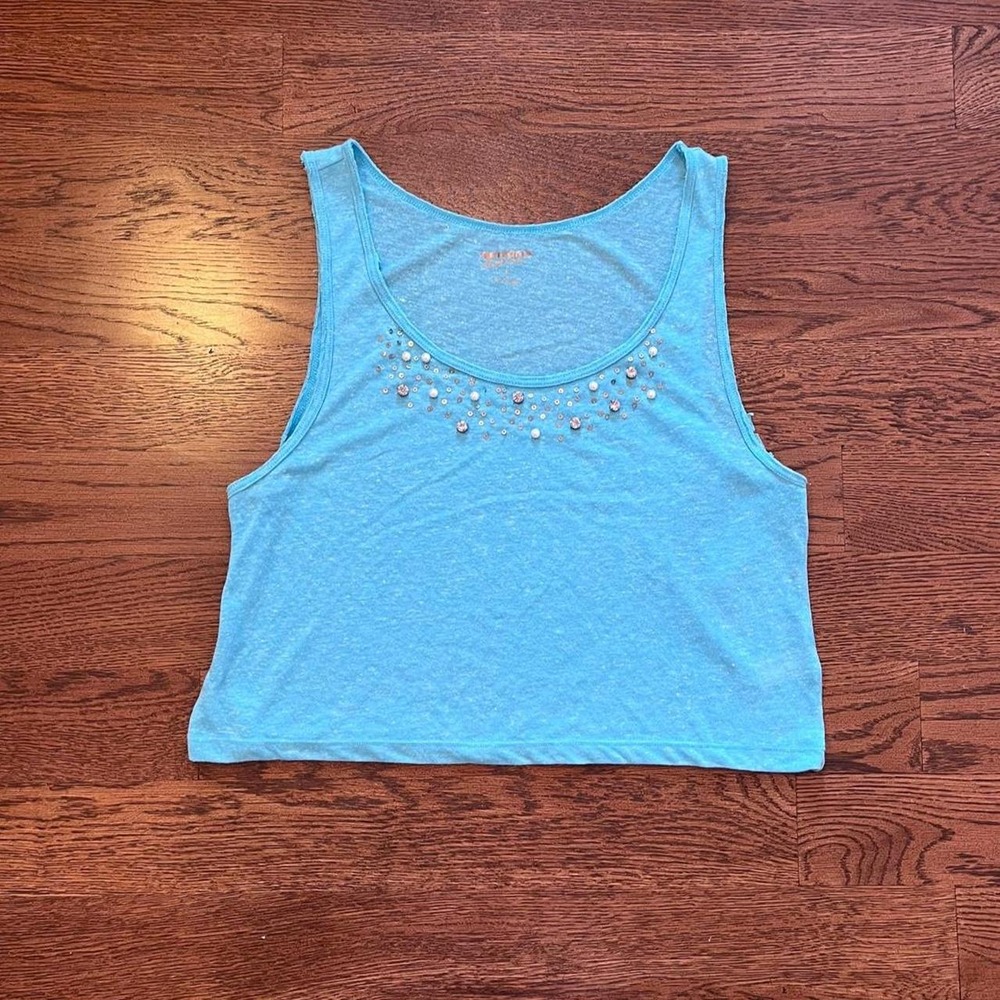 🍟Y2K Blue Sequin Rhinestone Embellished Tank Top‎ Large